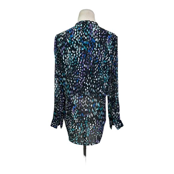 Banana Republic Black Printed Sheer Long Sleeves Button Down Blouse Size PS - Picture 3 of 15